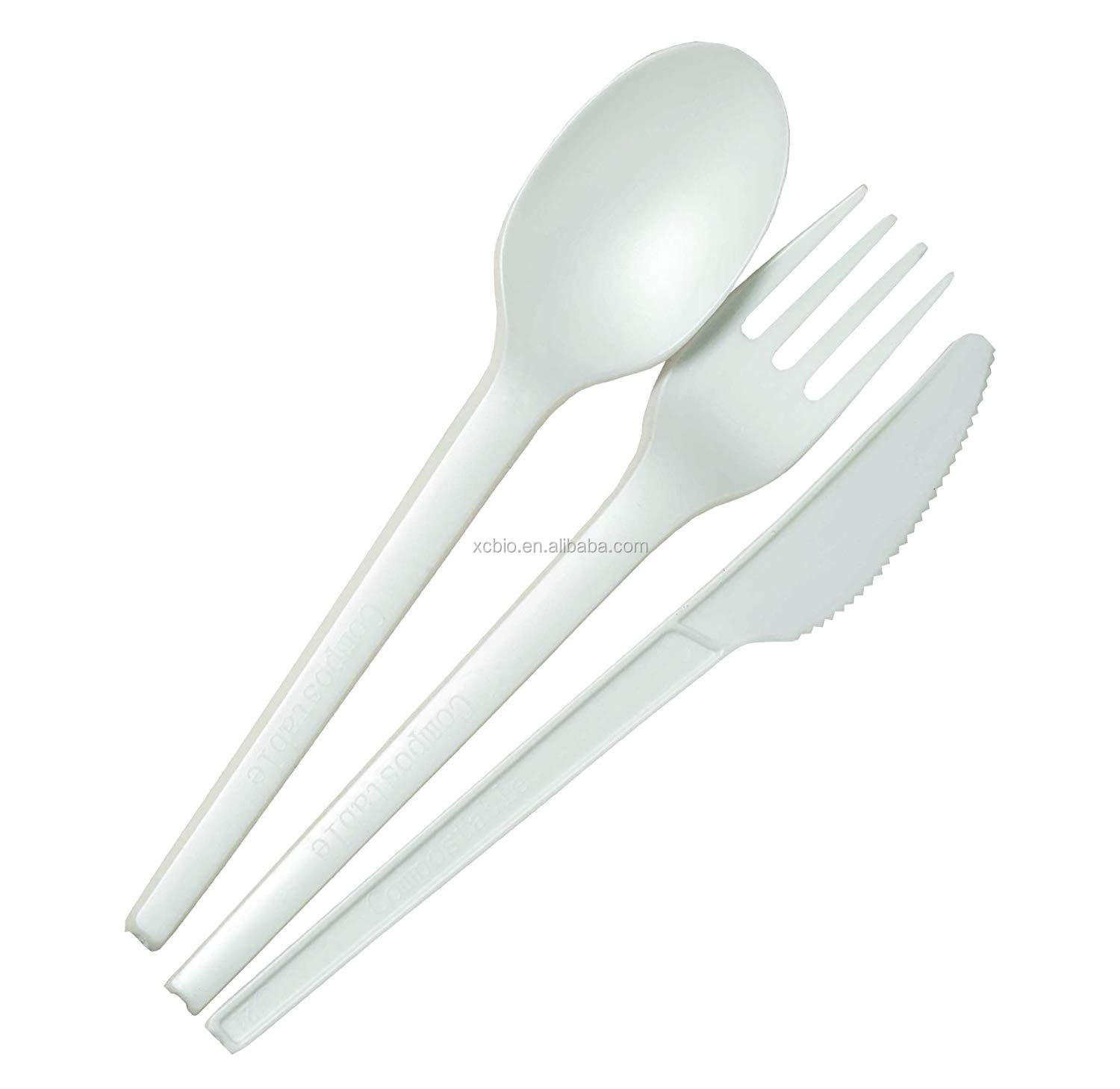 Eco Friendly Cornstarch Compostable Cutlery Set 100% Biodegradable Disposable PLA Cutlery Spoon Fork Knife