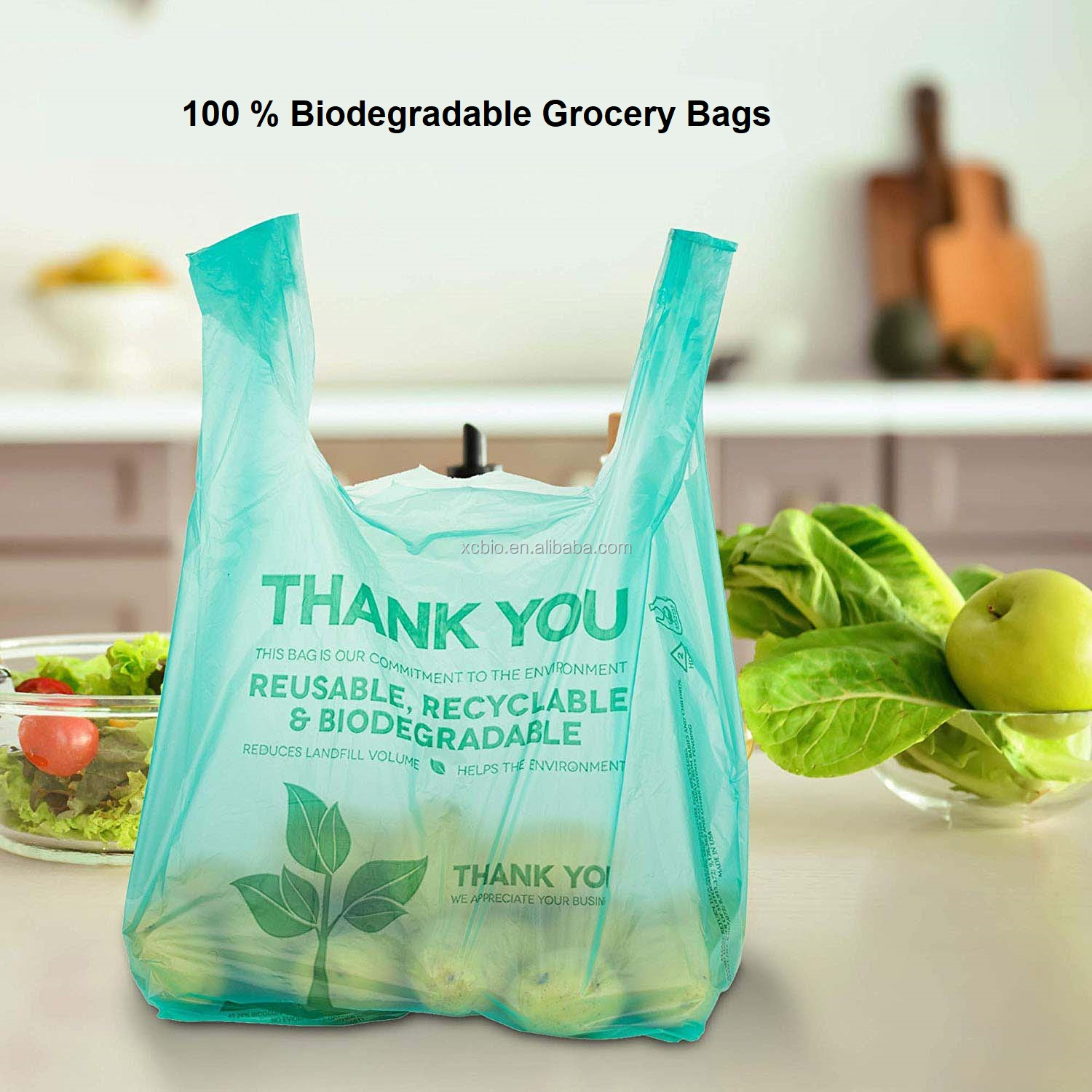 100% Plant Based Natural Biodegradable shopping Bags Compostable Non Plastic T-shirt Bags