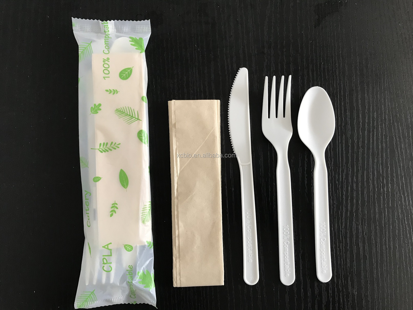 100% Biodegradable plastic corn starch flatware sets food grade Compostable PLA disposable PLA fork spoon knife cutlery