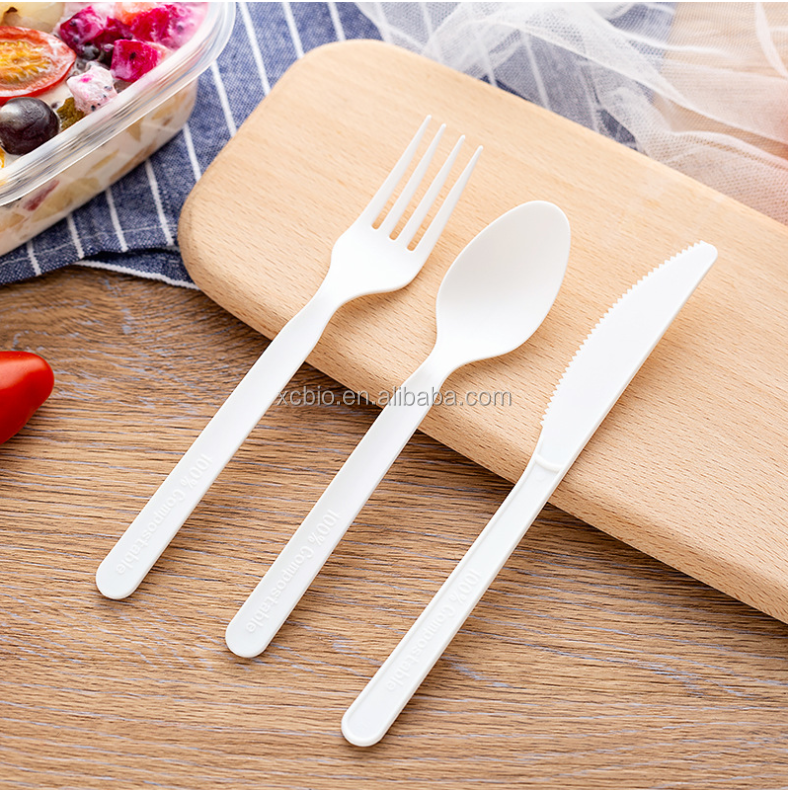 100% Biodegradable plastic corn starch flatware sets food grade Compostable PLA disposable PLA fork spoon knife cutlery